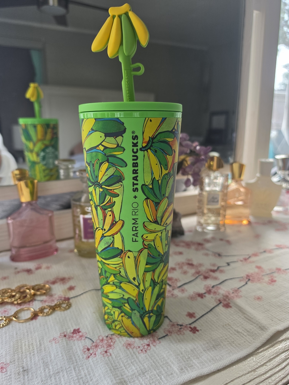 Starbucks Green & Yellow Farm Rio Banana Travel Tumbler with Novelty Straw